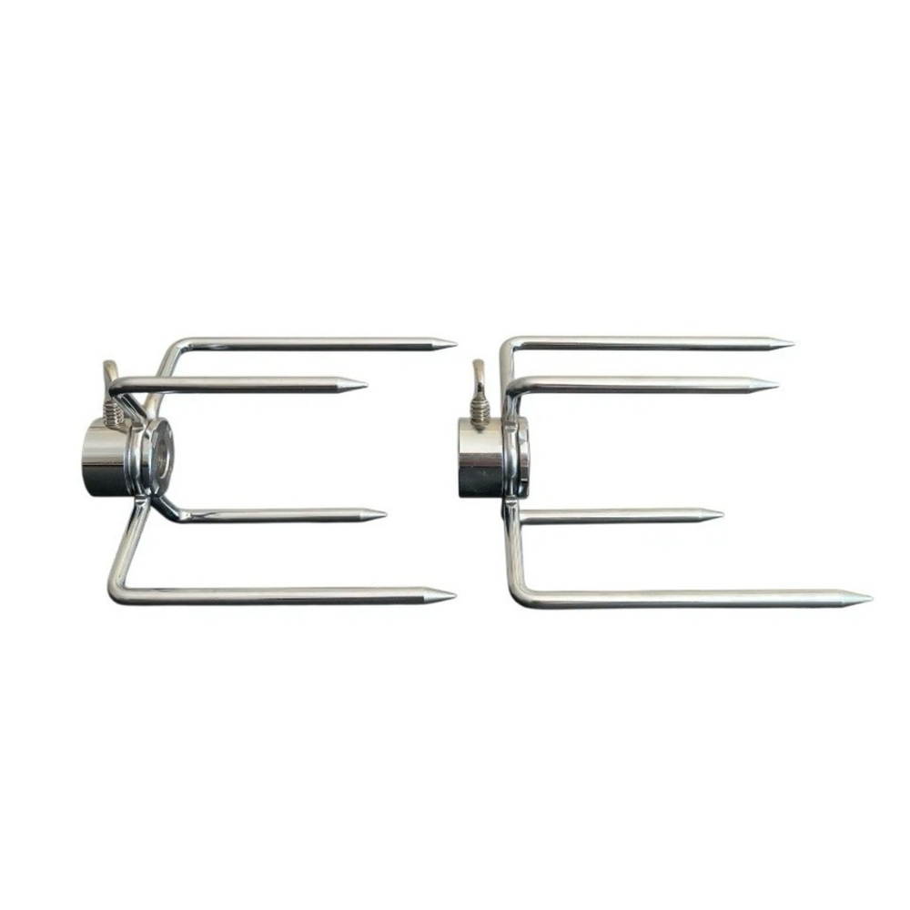 BBQ Grill Rotisserie Spit Rod Forks Universal Chrome Steel Prongs Meat